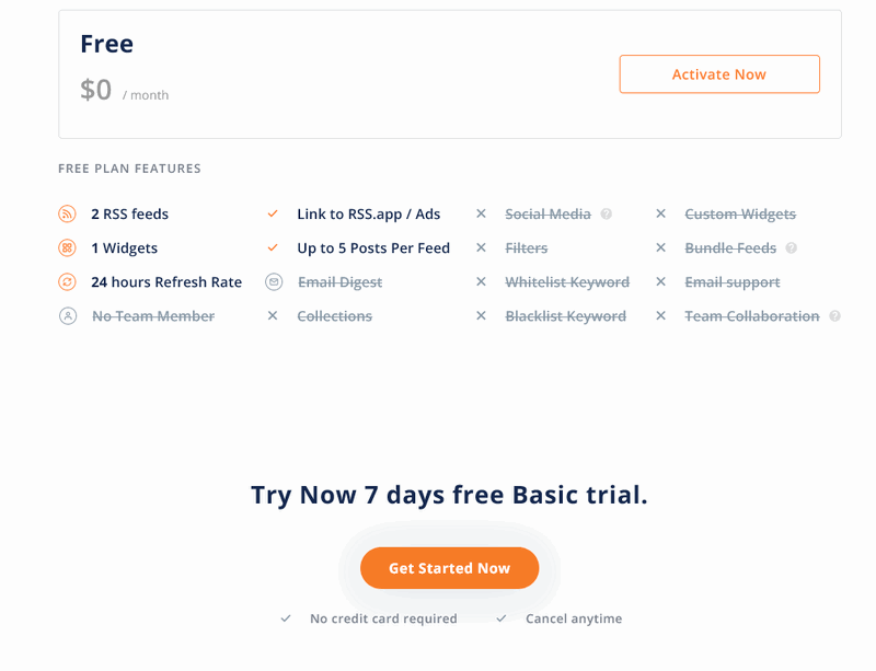 RSS.app pricing - Free