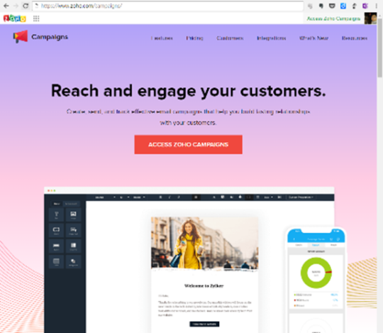 Zoho Campaigns的著陸頁面